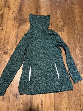 Heathered Teal Hooded Pullover with Front Zipper Pockets